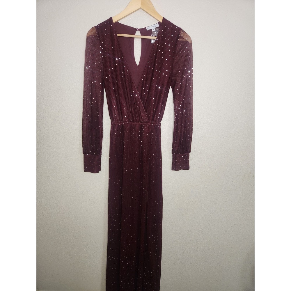 Baltic Born Womens S Red Sequin Polka Dot Wrap Maxi Dress Long Sleeve Belted